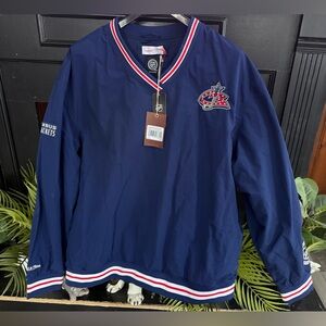 New Mitchell Ness COLUMBUS BLUE JACKETS Nylon Pullover NHL 2XL XXL NWT  Hockey